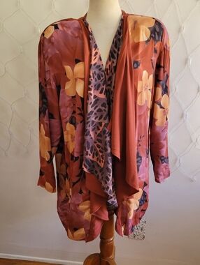 80s R Back! Vintage Floral Print Open Cardigan By A.K.F. NY • Tagged Medium